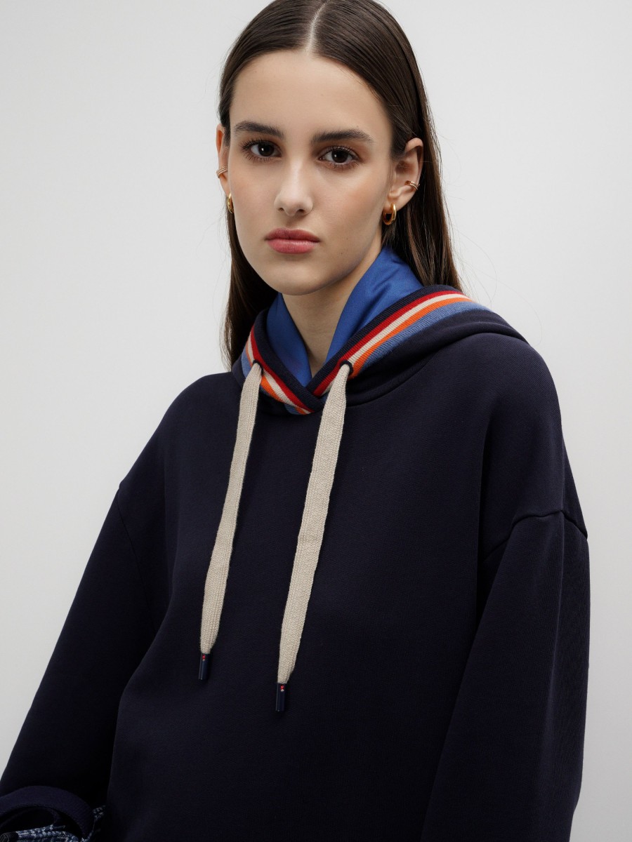 Lion Of Porches Sweats | Sweatshirt Azul Com Detalhe De Riscas No Capuz