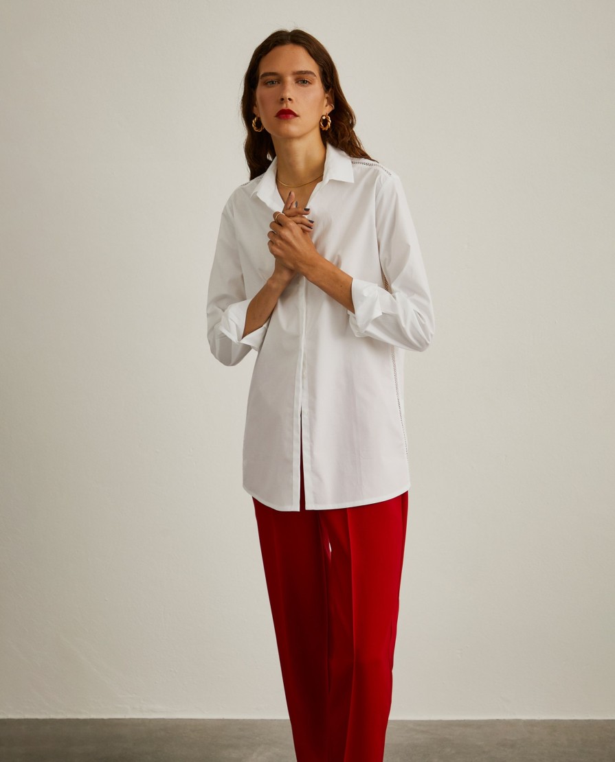 Lion Of Porches Camisas | Camisa Em Algodao Com Bordado Ingles