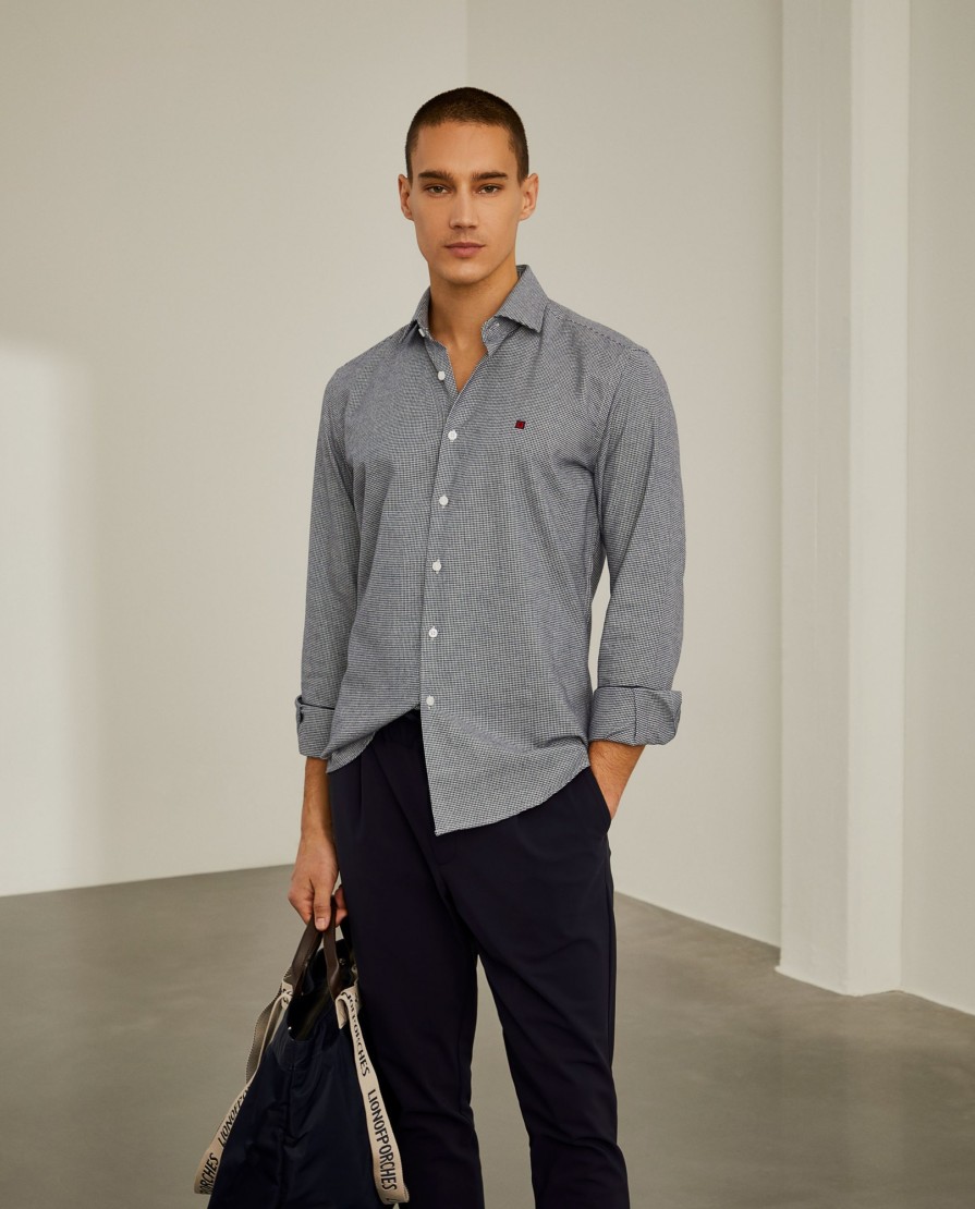 Lion Of Porches Slim Fit | Camisa Slim Fit Em Tecido Com Padrao De "Pied Poule"
