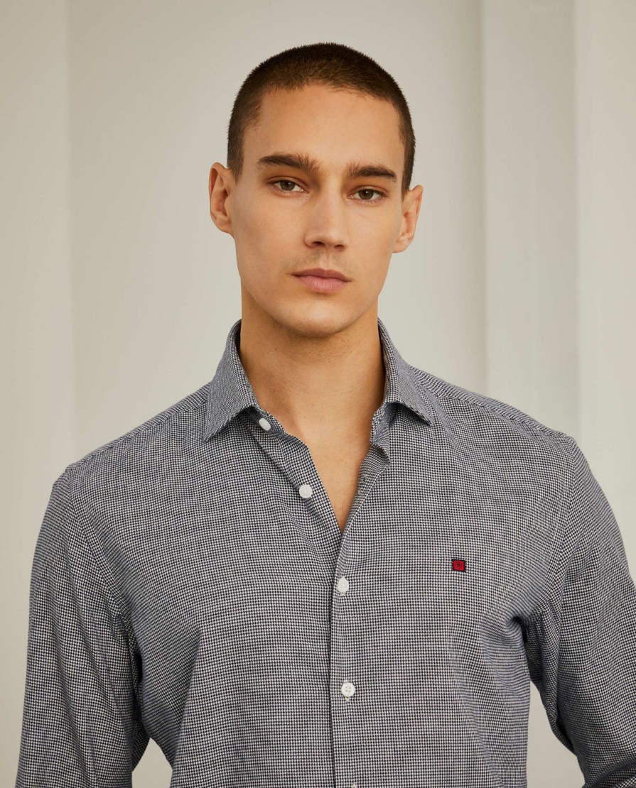 Lion Of Porches Slim Fit | Camisa Slim Fit Em Tecido Com Padrao De "Pied Poule"