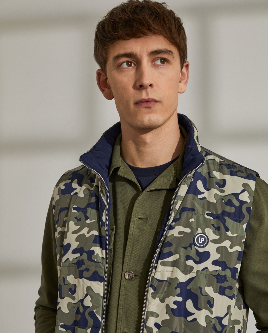 Lion Of Porches Coletes | Colete Para Homem Reversivel Com Padrao Tropa E Bolsos