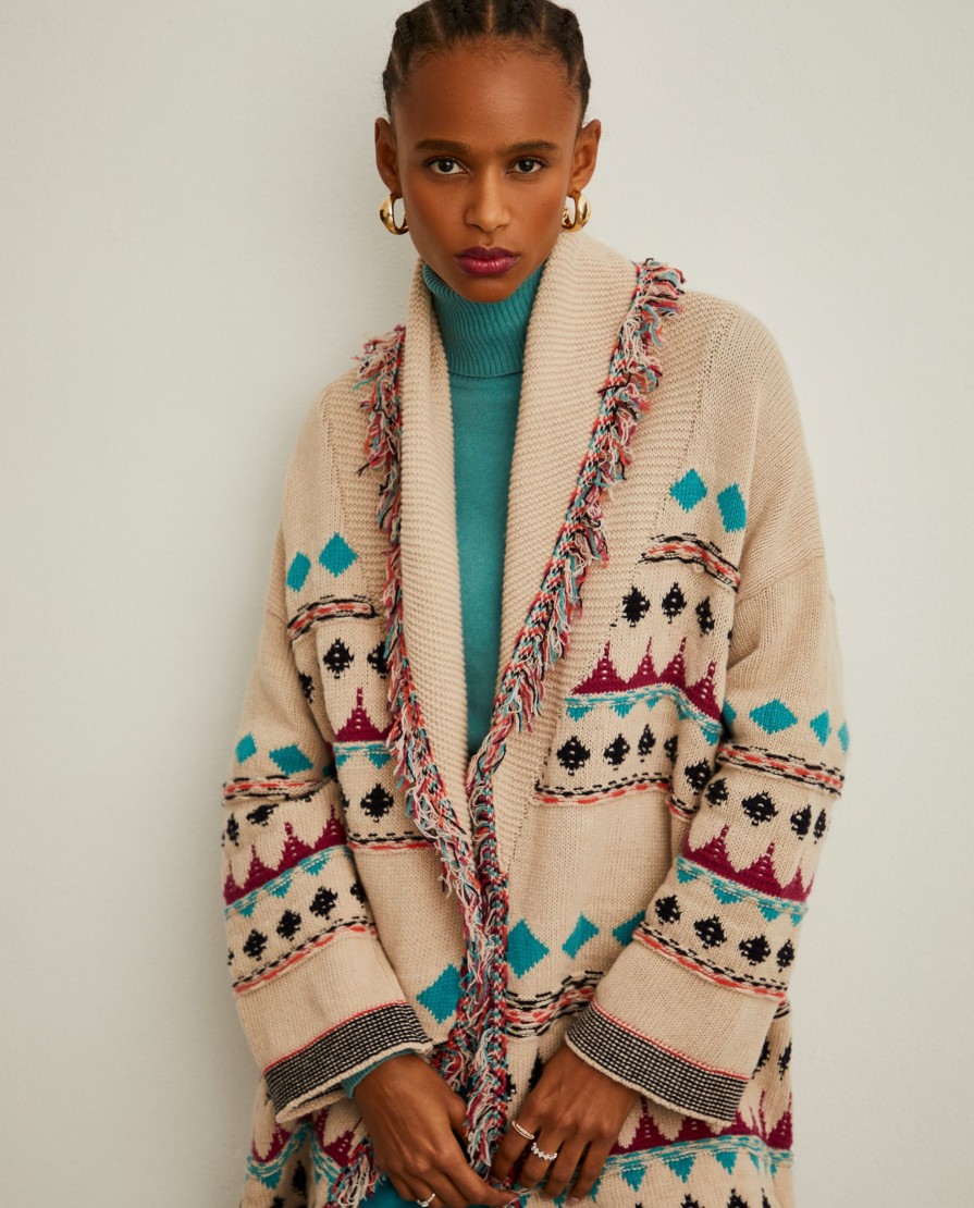 Lion Of Porches Cardigans | Casaco Jacquard De Malha Tricotada