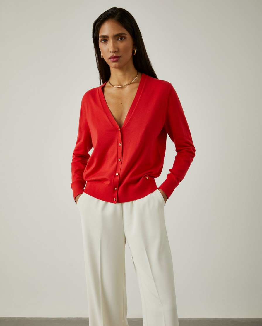 Lion Of Porches Cardigans | Cardigan Classico Com Botoes Em Contraste