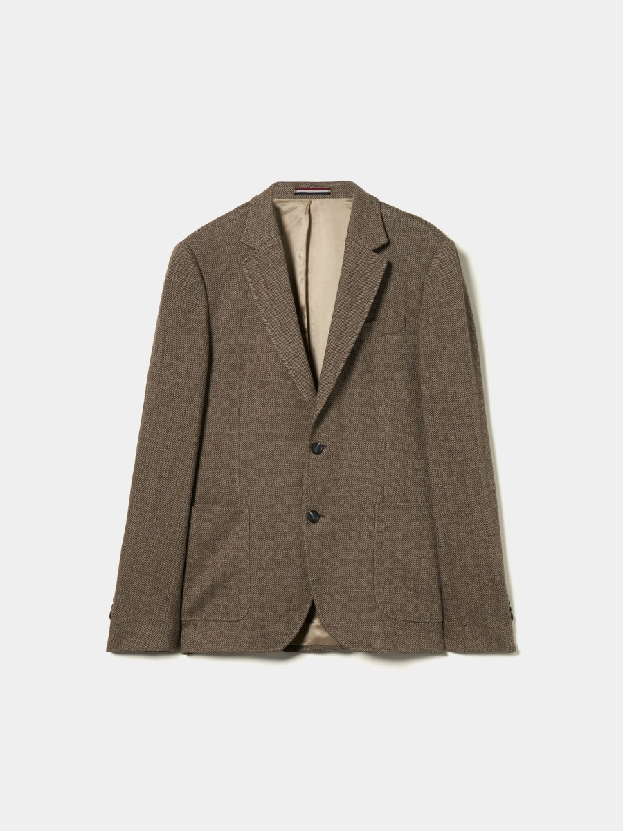 Lion Of Porches Blazers | Blazer Para Homem Slim Fit Com Padrao De Espinha E Bolsos