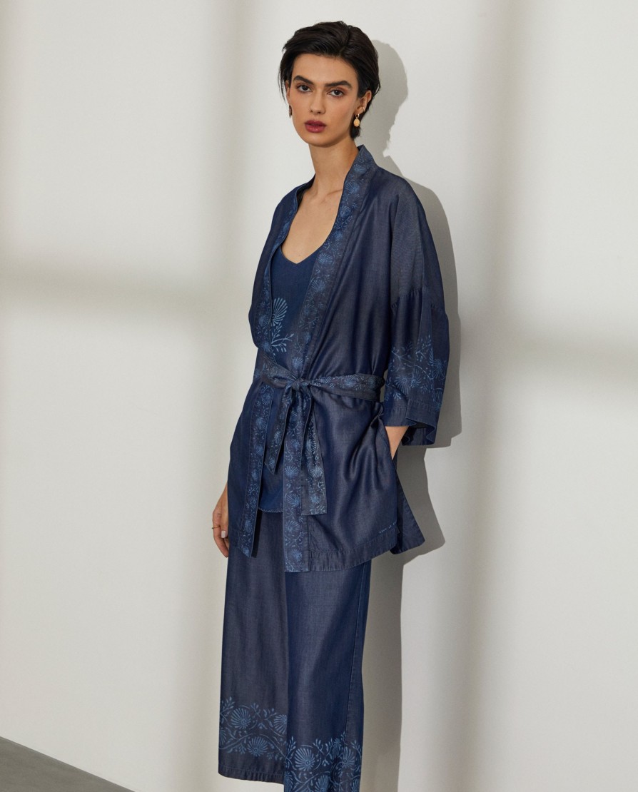 Lion Of Porches Tunicas E Tops | Kimono Para Mulher Em Lyocell Estampado Com Cinto