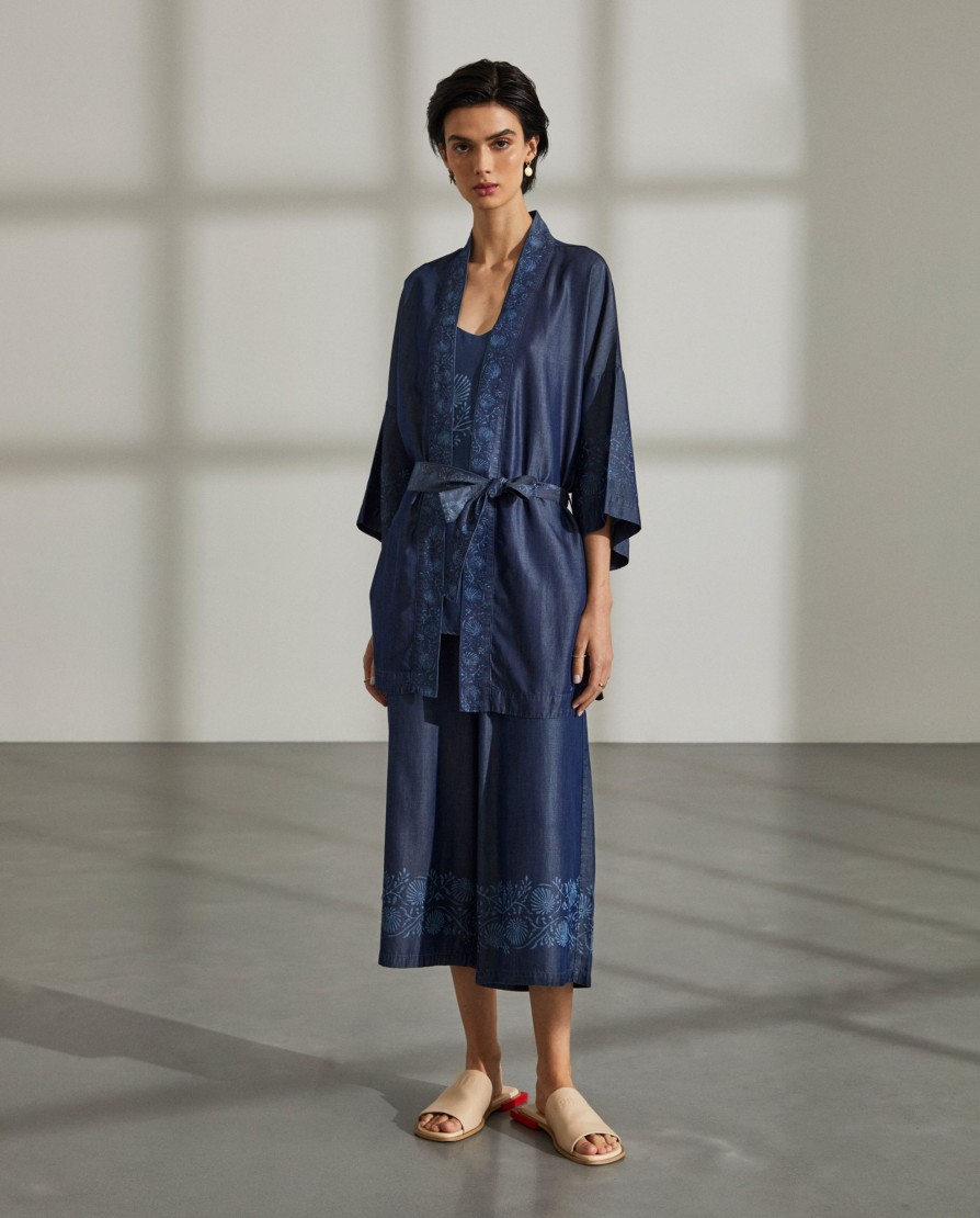 Lion Of Porches Tunicas E Tops | Kimono Para Mulher Em Lyocell Estampado Com Cinto