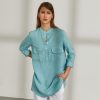 Lion Of Porches Tunicas E Tops | Camisa Para Mulher Comprida Em Linho Com Colarinho Mandarim