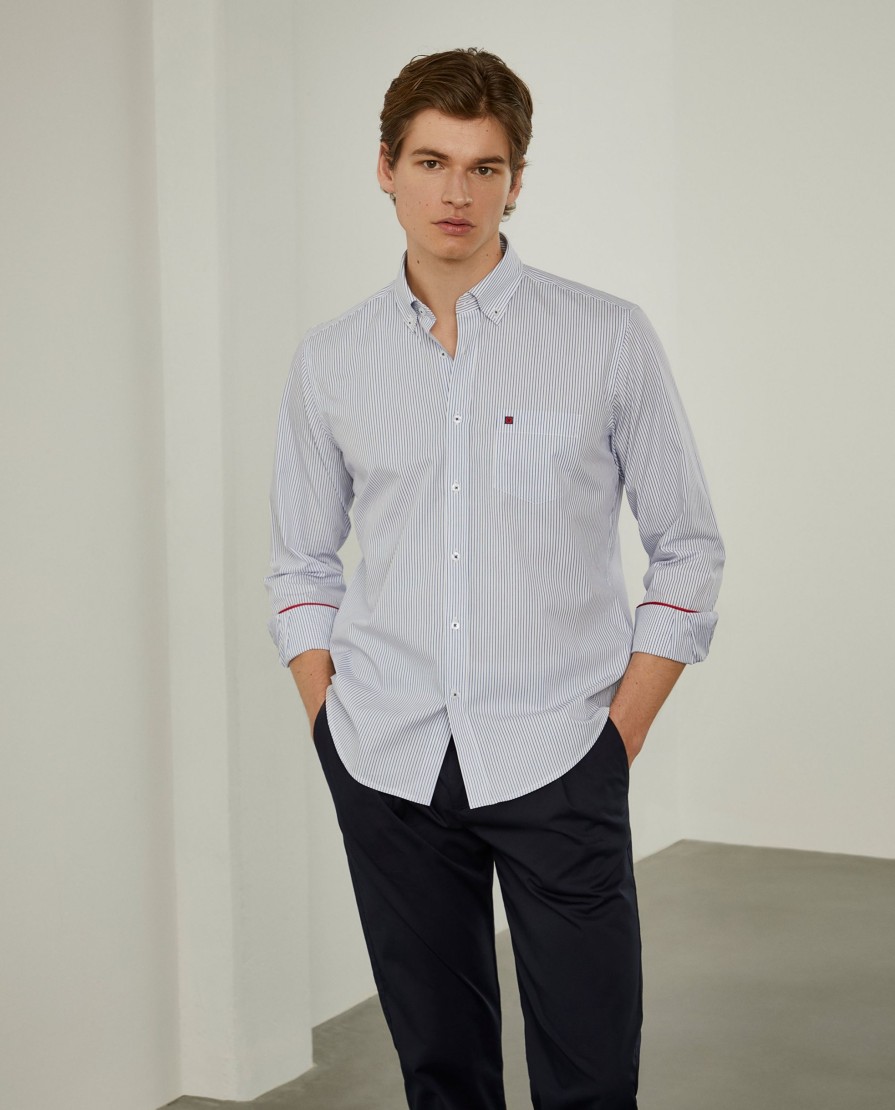 Lion Of Porches Regular Fit | Camisa De Riscas Regular Fit Em Popelina
