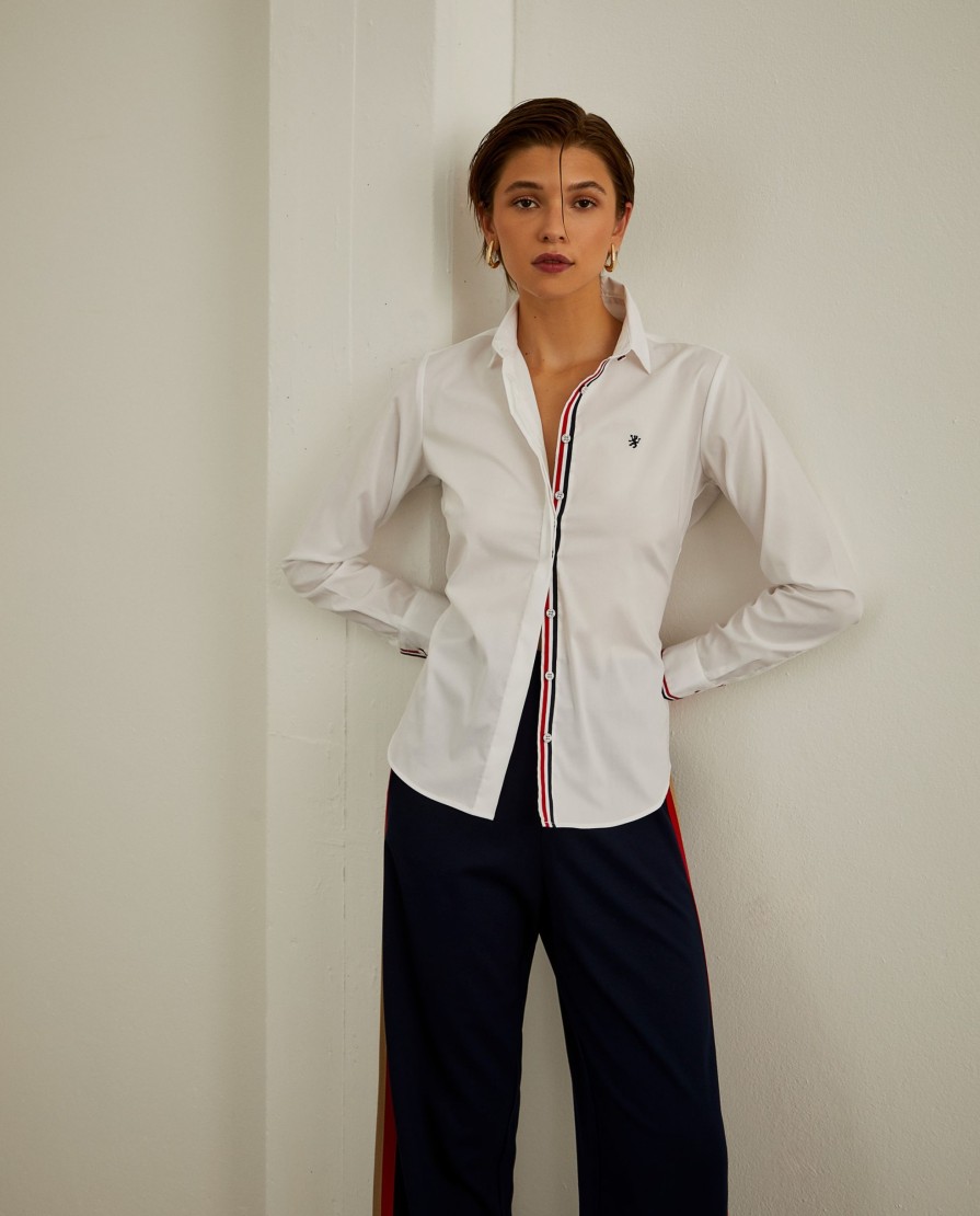 Lion Of Porches Camisas | Camisa Slim Fit Com Risca Tricolor