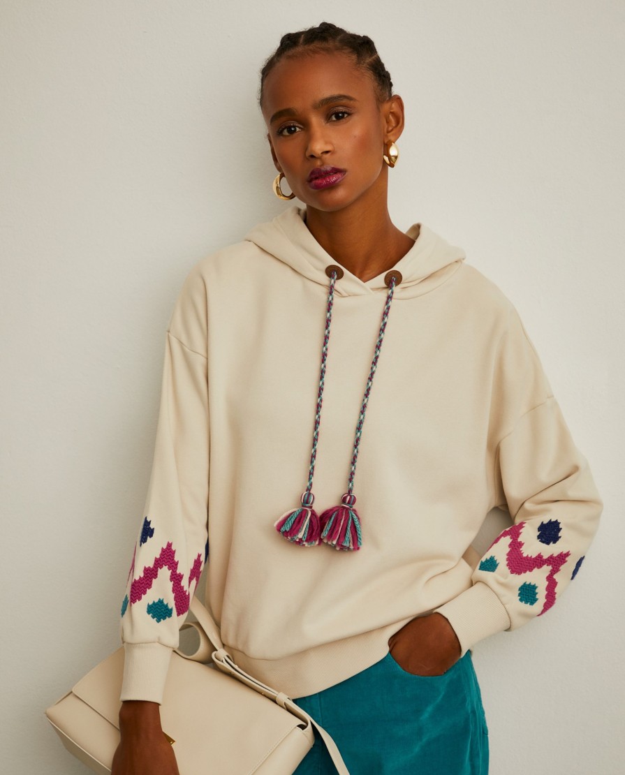 Lion Of Porches Sweats | Sweater Com Capuz E Bordado Jacquard Nas Mangas
