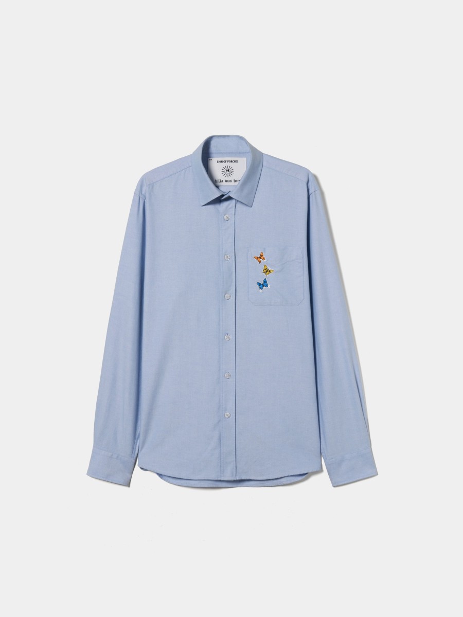 Lion Of Porches Camisas | Camisa Oxford Com Borboletas No Bolso Lion X Killa