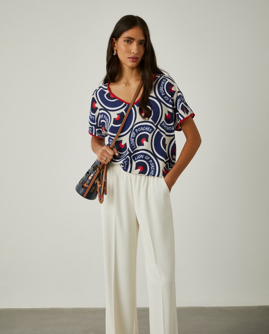 Lion Of Porches Blusas | Blusa Decote Em V Com Padrao Geometrico