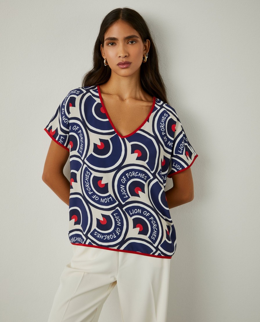 Lion Of Porches Blusas | Blusa Decote Em V Com Padrao Geometrico