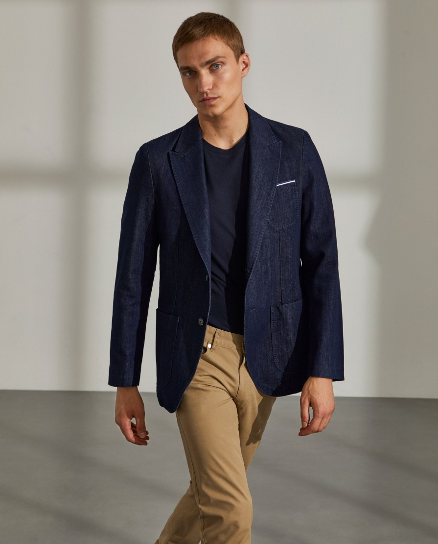 Lion Of Porches Blazers | Blazer Para Homem Slim Fit Denim Com Bolsos