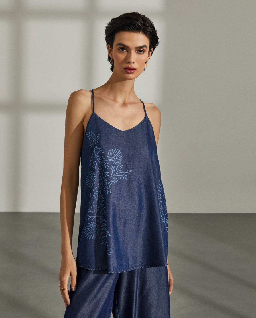 Lion Of Porches Tunicas E Tops | Top Para Mulher Em Lyocell Com Estampado Floral E Sem Mangas