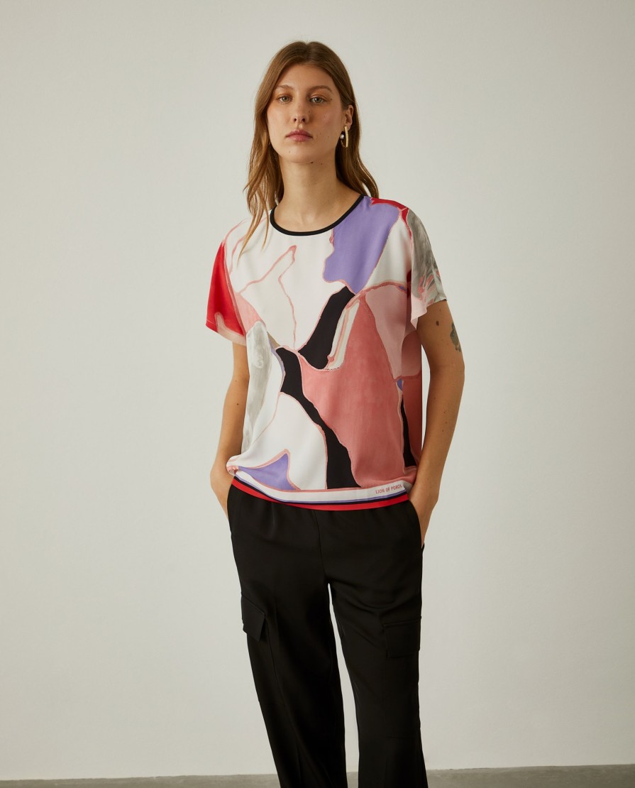 Lion Of Porches Blusas | Blusa Manga Curta Com Padrao Abstrato