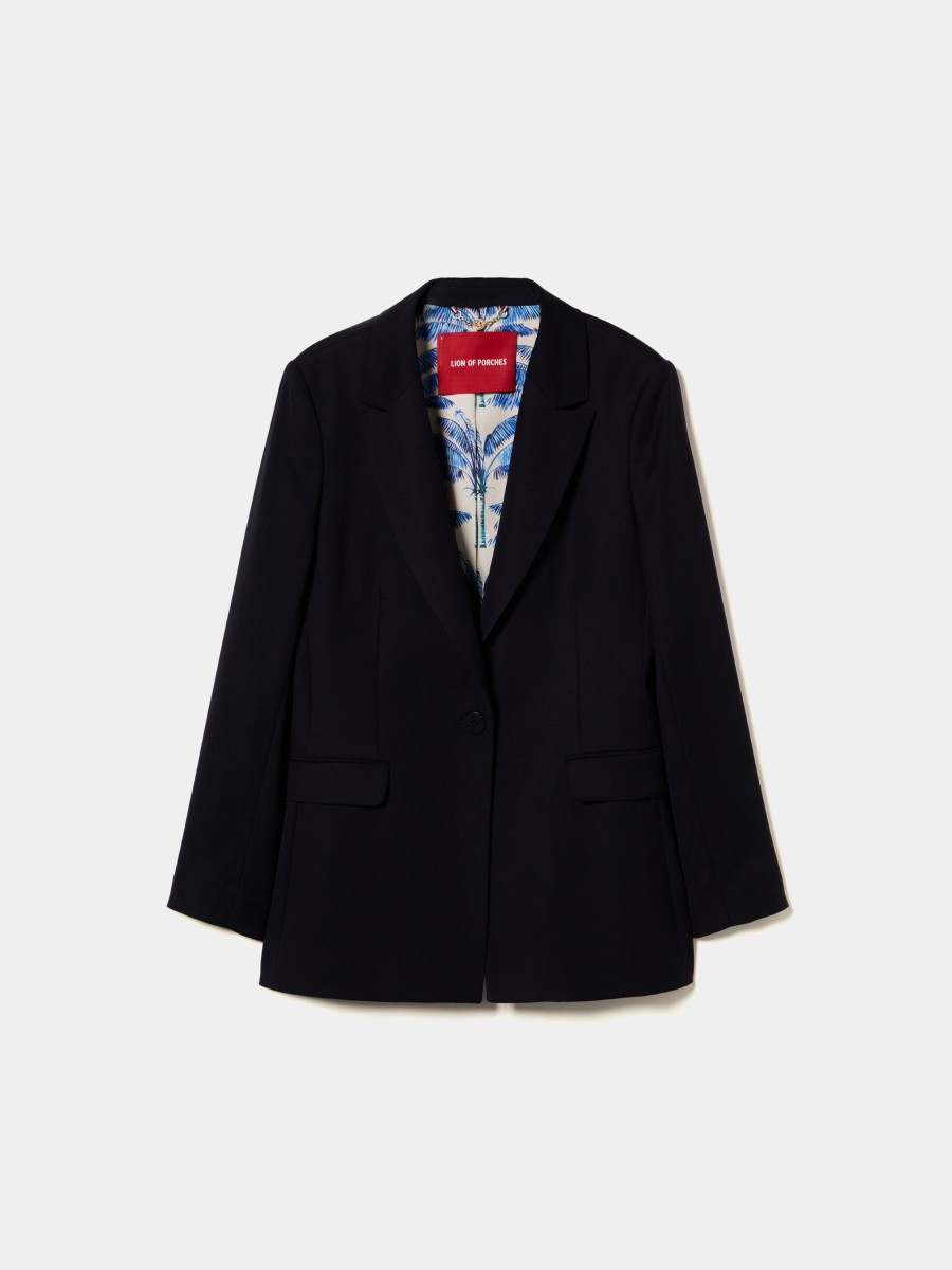 Lion Of Porches Blazers | Blazer Classico Com Forro De Palmeiras Em Contraste