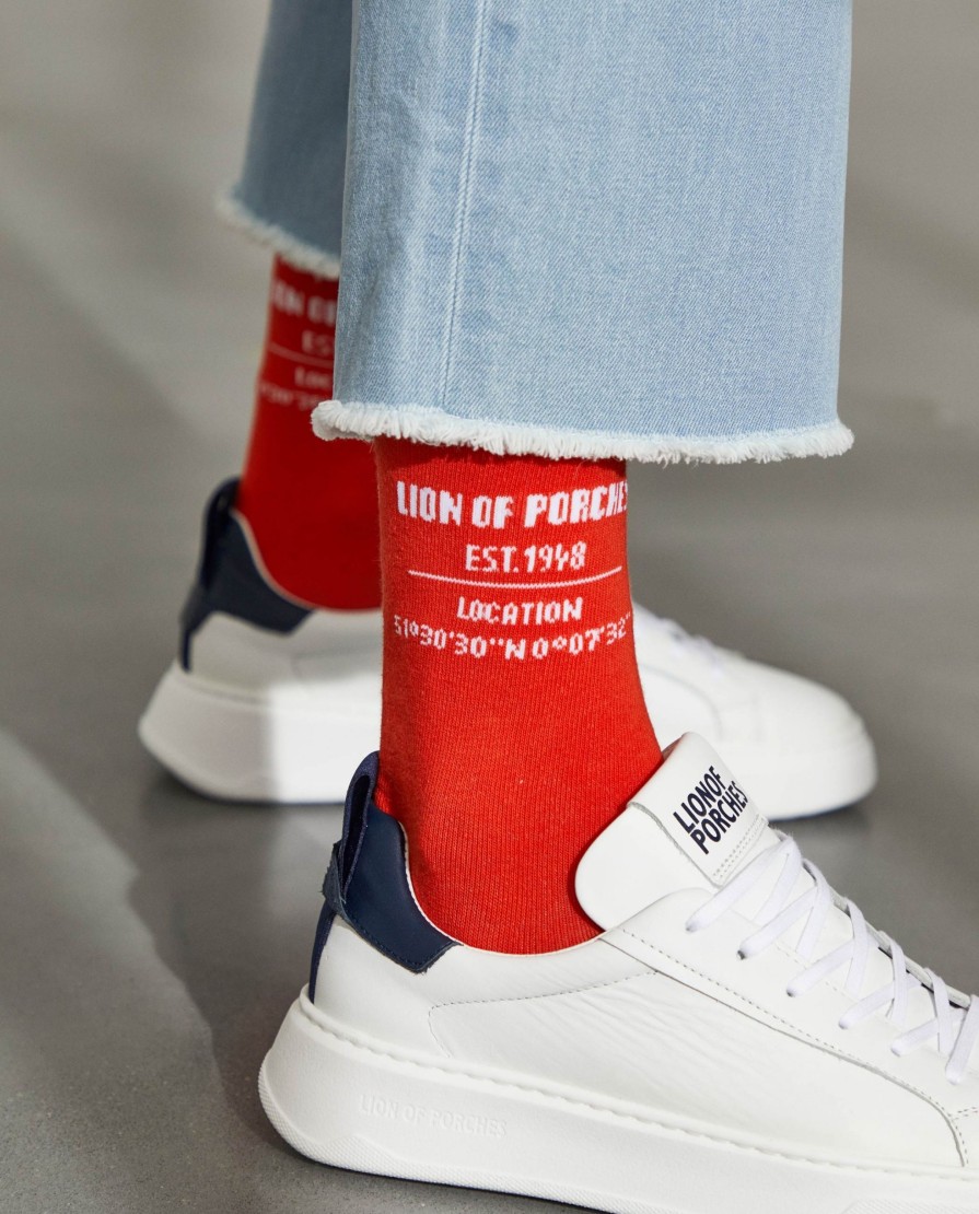 Lion Of Porches Complementos | Meias Para Mulher Altas Laranja Com Lettering
