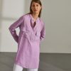 Lion Of Porches Tunicas E Tops | Camisa Para Mulher Comprida Em Linho Com Colarinho Mandarim
